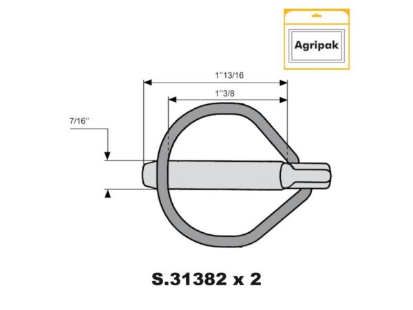 Ringsplit (pæreformet)(m/sikkerhedslukning), Stift Ø10.5mm x 46mm (2 stk. Agripak)