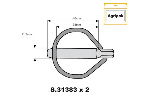 Ringsplit (pæreformet)(m/sikkerhedslukning), Stift Ø11.5mm x 46mm (2 stk. Agripak)