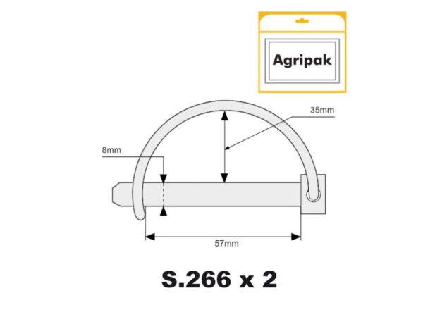Låsesplit, Stift Ø8mm x 57mm (2 stk. Agripak)