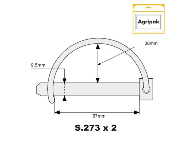 Låsesplit, Stift Ø9.5mm x 57mm (2 stk. Agripak)