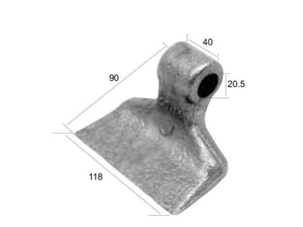 Slagle (Hammer), Topbredde mm: 40mm, Nederste bredde mm: 120mm, Hul Ø: 20.5mm, Radius 95mm - Passer til Agrimaster/Cabe, Kuhn Passer til: M40