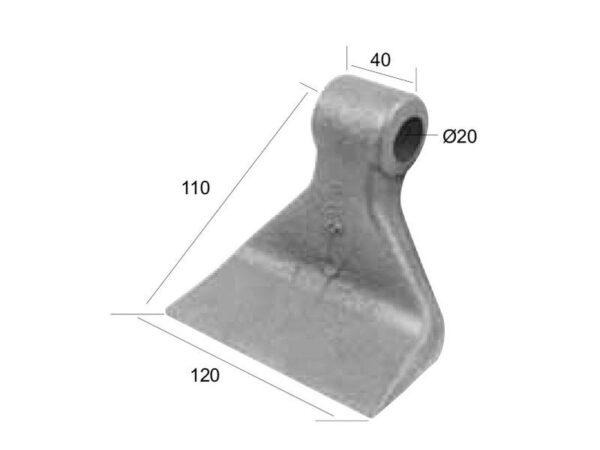 Slagle (Hammer), Topbredde mm: 40mm, Nederste bredde mm: 120mm, Hul Ø: 20.5mm, Radius 110mm - Passer til Desvoys, Becchio, Kuhn Passer til: M41
