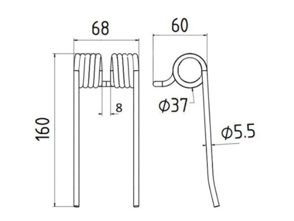 Pick-up fjeder Længde:160mm, Bredde:68mm, Ø5.5mm - Passer til Pottinger, Landsberg Passer til: 436144