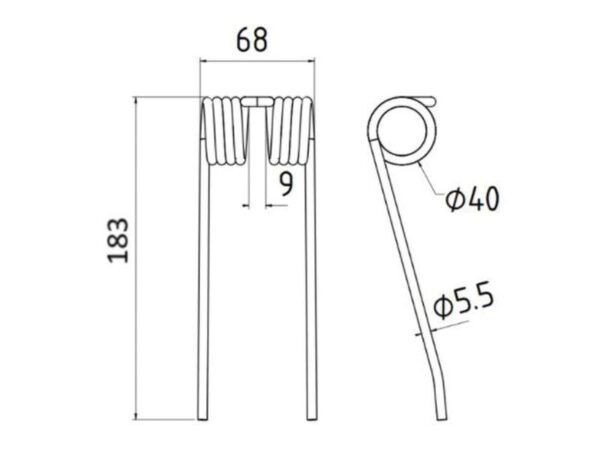 Pick-up fjeder Længde:183mm, Bredde:68mm, Ø5.5mm - Passer til Pottinger Passer til: 436151
