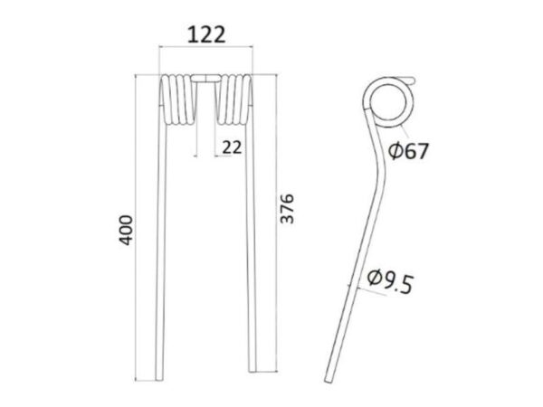 Rivefjeder - Højre - Længde:400mm, Bredde:122mm, Ø9.5mm - Passer til SIP, Twose Passer til: 154796000