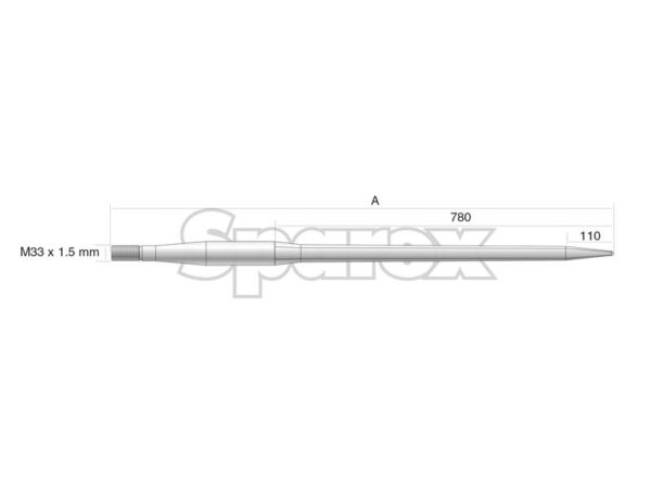 Frontlæssetand - Lige 1140mm, Gevind: M33 x 2.00 (Firkantet) Passer til: 241127