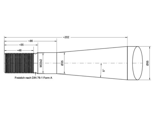 Frontlæssetand - Lige 1400mm, Gevind: M33 x 2.00 (Firkantet) Passer til: KK241126