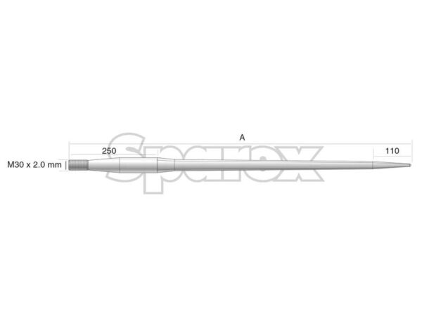 Frontlæssetand - Lige 810mm, Gevind: M30 x 2.00 (Firkantet) Passer til: KK241160M30
