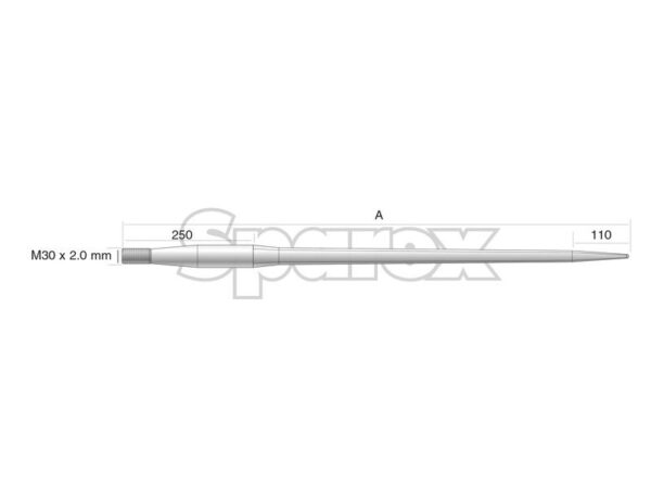 Frontlæssetand - Lige 980mm, Gevind: M30 x 2.00 (Firkantet) Passer til: KK241161M30