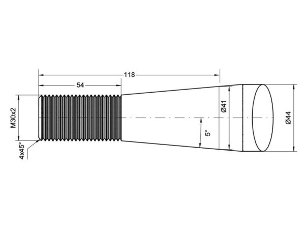 Frontlæssetand - Lige 1250mm, Gevind: M30 x 2.00 (Firkantet) Passer til: 241162M30