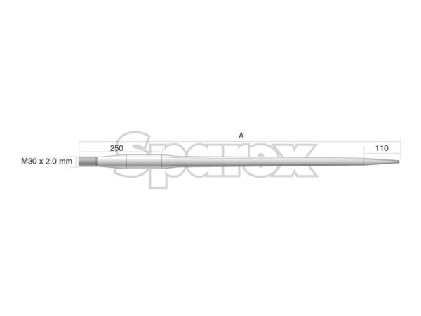 Frontlæssetand - Lige 1400mm, Gevind: M30 x 2.00 (Firkantet) Passer til: 241163M30