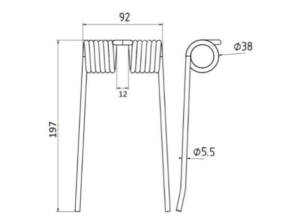 Pick-up fjeder Længde:197mm, Bredde:92mm, Ø5.5mm - Passer til Hesston, Massey Ferguson, New Holland Passer til: 700706128