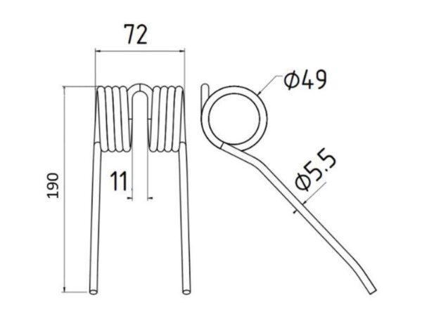 Pick-up fjeder Længde:190mm, Bredde:69mm, Ø5.5mm - Passer til Hesston, Massey Ferguson Passer til: 700716132