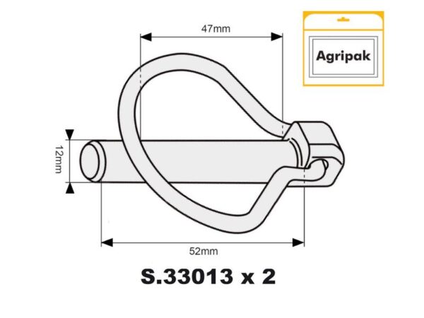 Ringsplit (pæreformet), Stift Ø12mm x 52mm (2 stk. Agripak)