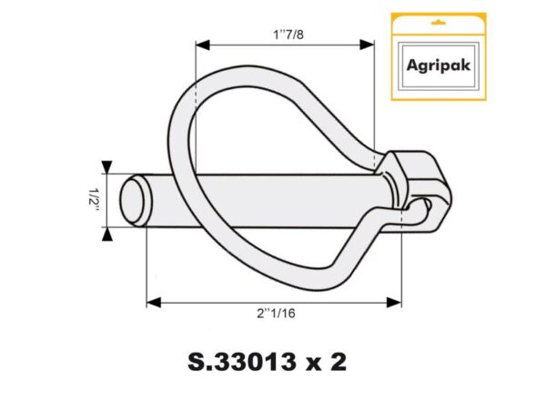 Ringsplit (pæreformet), Stift Ø12mm x 52mm (2 stk. Agripak)