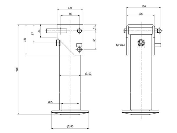 Hydraulisk støttefod (Enkeltvirkende, enkelt blokventil)