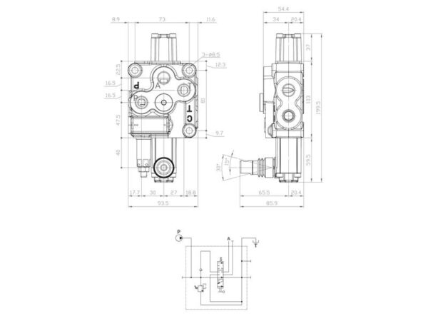Sparex Monoblokventil 3/8'' BSP Porte 1 BK (45 L/min Flowhastighed)