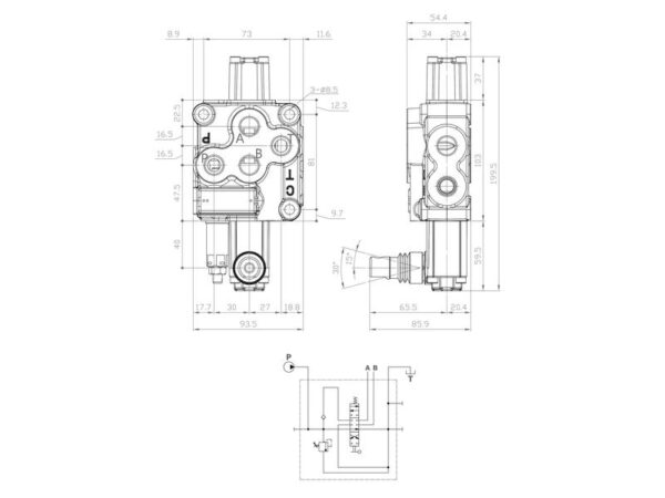 Sparex Monoblokventil 3/8'' BSP Porte 1 BK (45 L/min Flowhastighed)