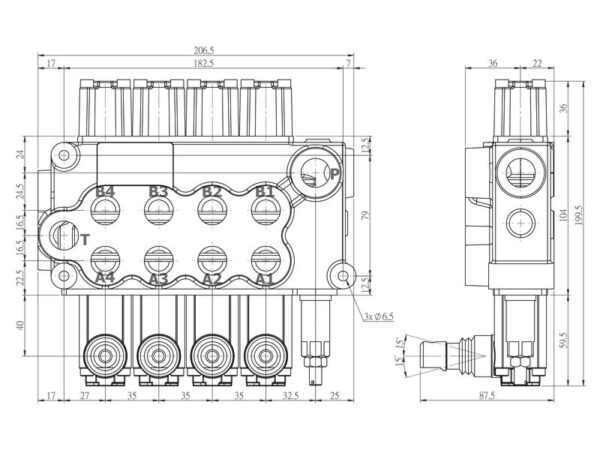 Sparex Monoblokventil 1/2'' BSP Porte 4 BK (60 L/min Flowhastighed)