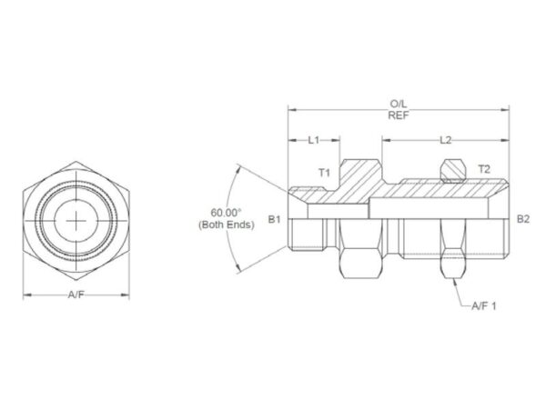 Hydraulikadapter 3/8'' BSP Han x 1/2'' BSP Schott med Kontramøtrik