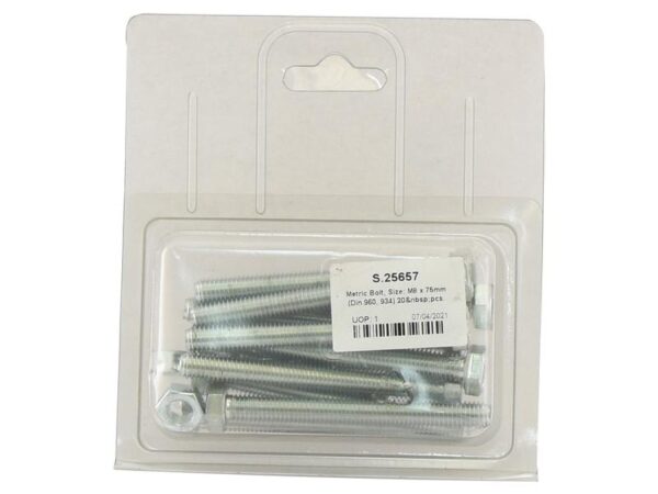 Bolt, Størrelse: M8x75mm (DIN 960, DIN 934) 20 stk. Agripak
