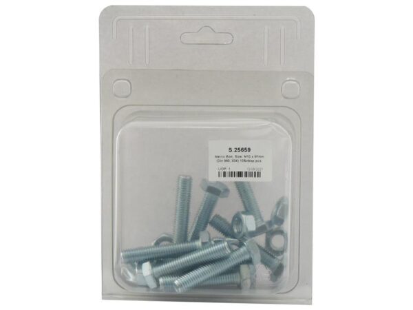Bolt, Størrelse: M10x50mm (DIN 933, DIN 934) 10 stk. Agripak