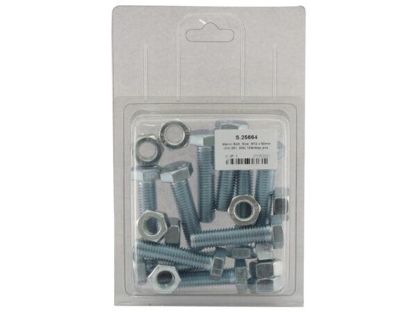 Bolt, Størrelse: M12x50mm (DIN 931, DIN 934) 10 stk. Agripak