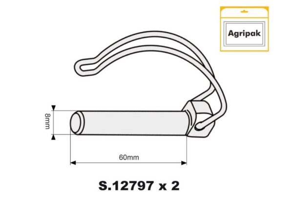 Ringsplit (rør), Stift Ø8mm x 60mm (2 stk. Agripak)
