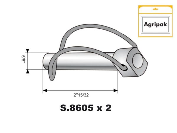 Låsesplit Stabilisator, Stift Ø16mm x 62mm (2 stk. Agripak)