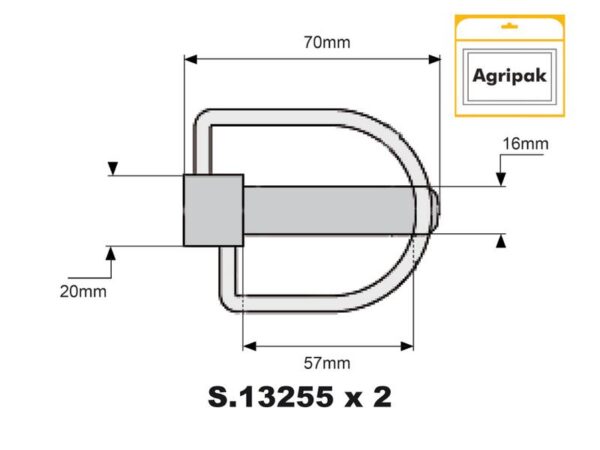 Låsesplit Stabilisator, Stift Ø16mm x 70mm (2 stk. Agripak)