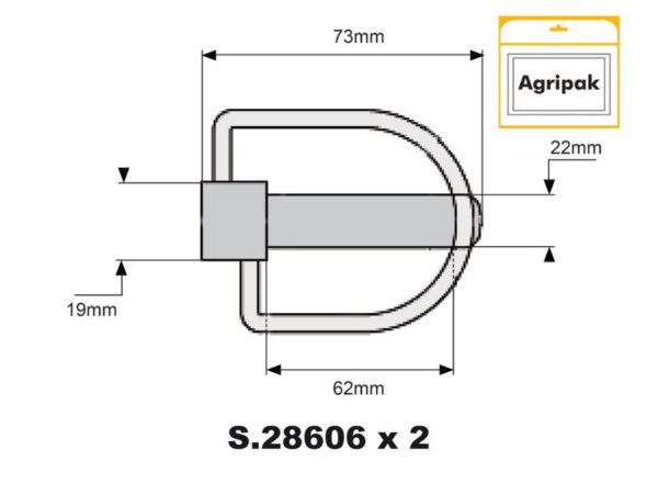 Låsesplit Stabilisator, Stift Ø19mm x 73mm (2 stk. Agripak)