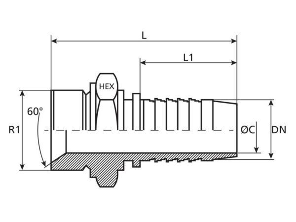 Dicsa BSP 60° Indstik 1/2'' x 3/4'' Han Lige