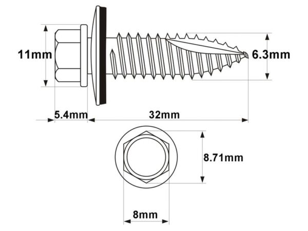Pladeskrue (selvskærende), Størrelse: 6.3x32mm (DIN 7504K)
