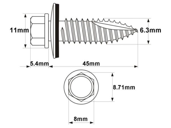 Pladeskrue (selvskærende), Størrelse: 6.3x45mm (DIN 7504K)