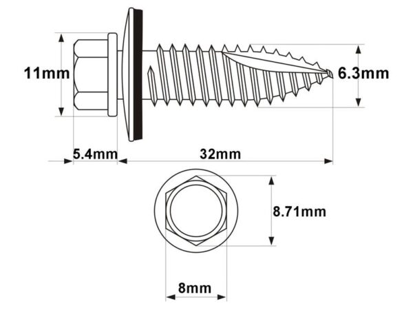 Pladeskrue (selvskærende), Størrelse: 6.3x32mm (DIN 7504K)
