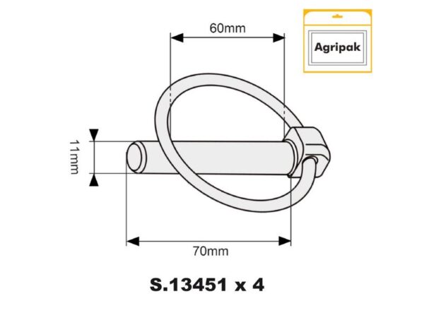 Ringsplit (rund), Stift Ø11mm x 70mm (4 stk. Agripak)