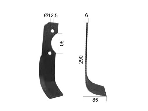 Kniv Buet Højre 60x6mm Højde: 290mm. Hulafstand: 90mm. Hul Ø: 12.5mm. Passer til Pegoraro Passer til: 3300