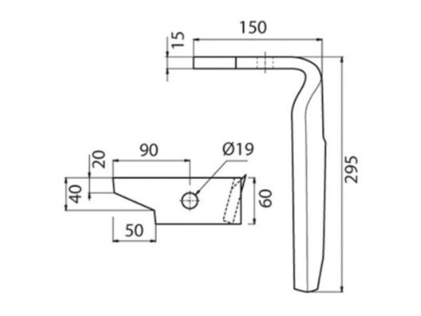Rotorharvetand 60x15x295mm Venstre. Hulafstand: Hul Ø 19mm. Passer tilAmazone. Passer til: 951012