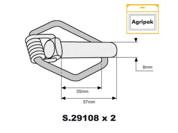 Ringsplit (pæreformet)(m/fjeder), Stift Ø8mm x 57mm