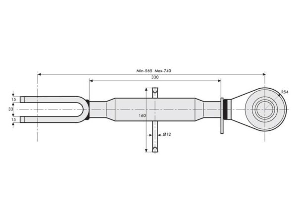 Liftregulering (komplet) - Kugle Ø 40mm- Gaffel Hul Ø 28mm - Min. længde:565mm - M40 x 3.00 Millimeter