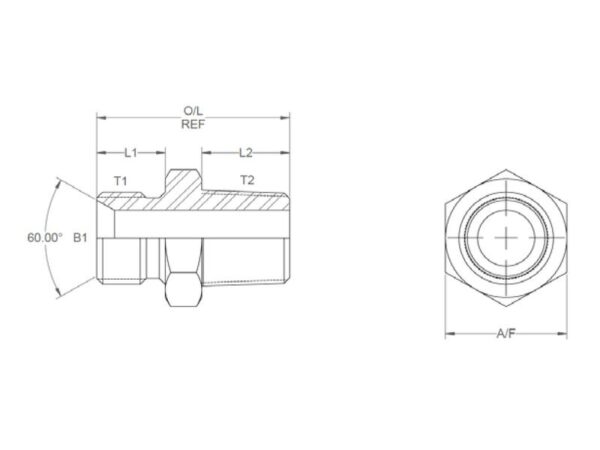 Hydraulikadapter 3/8'' BSP Han x 3/8'' BSPT Han
