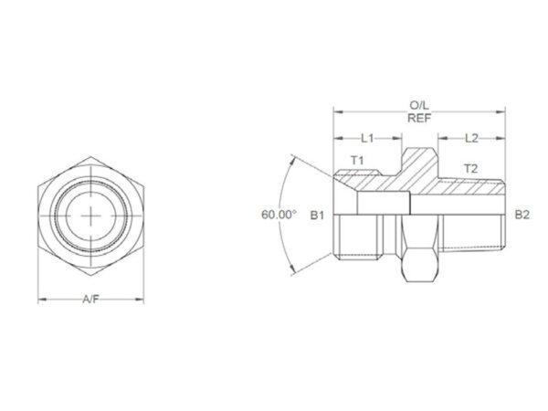 Hydraulikadapter 1/2'' BSP Han x 3/8'' BSPT Han