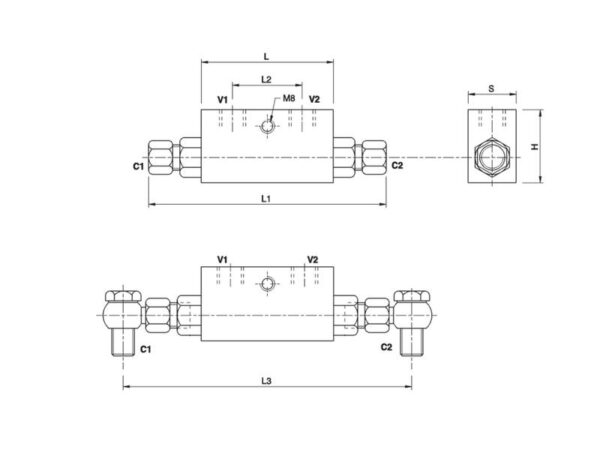 MARCHESINI Overcenterventil dobbelt pilotstyret kit 3/8'' BSP (30 L/min Flowhastighed)