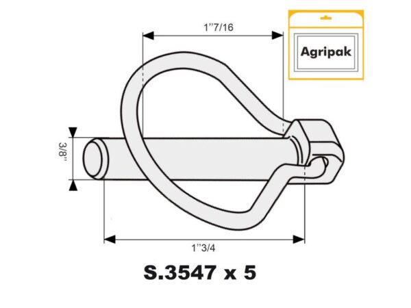 Ringsplit (pæreformet), Stift Ø9.5mm x 44.5mm (5 stk. Agripak)