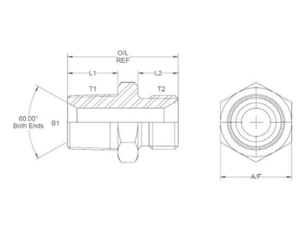 Hydraulikadapter 3/8'' NPTF Han x 3/8'' BSP Han