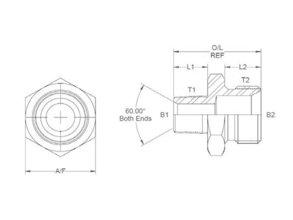 Hydraulikadapter 3/4'' NPTF Han x 1/2'' BSP Han