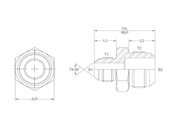 Hydraulikadapter 9/16'' JIC Han x 3/4'' JIC Han
