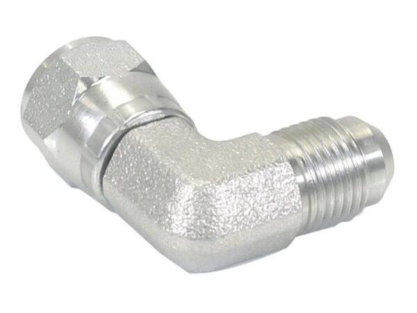 Hydraulikadapter 9/16'' JIC Han x 9/16'' JIC Drejelig hun 90° Kompakt udstødningsbøjning