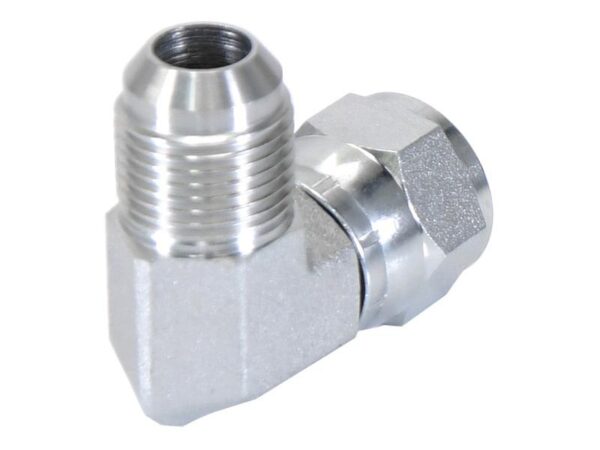 Hydraulikadapter 7/8'' JIC Han x 7/8'' JIC Drejelig hun 90° Kompakt udstødningsbøjning