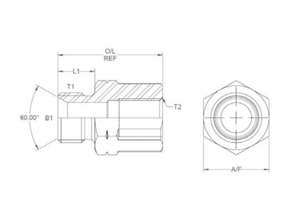 Hydraulikadapter 1/2'' BSP Han x M22 x 1.50 Millimeter Fast Hun Forlænget